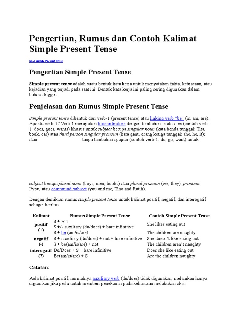 Pengertian dan Rumus Simple Present Tense | PDF | Seni & Disiplin ...