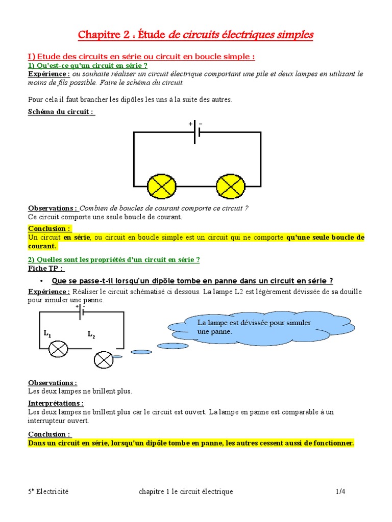 évaluation Sur Le Courant électrique 5ème Pdf