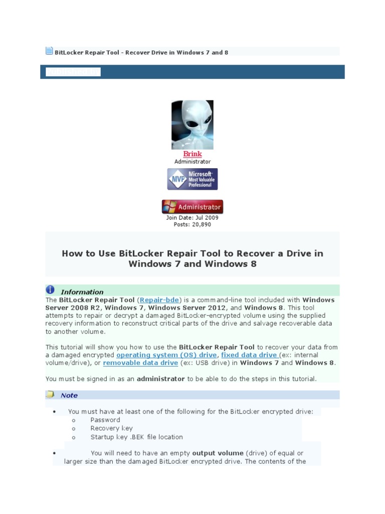 BitLocker Repair Tool PDF Information Technology Management