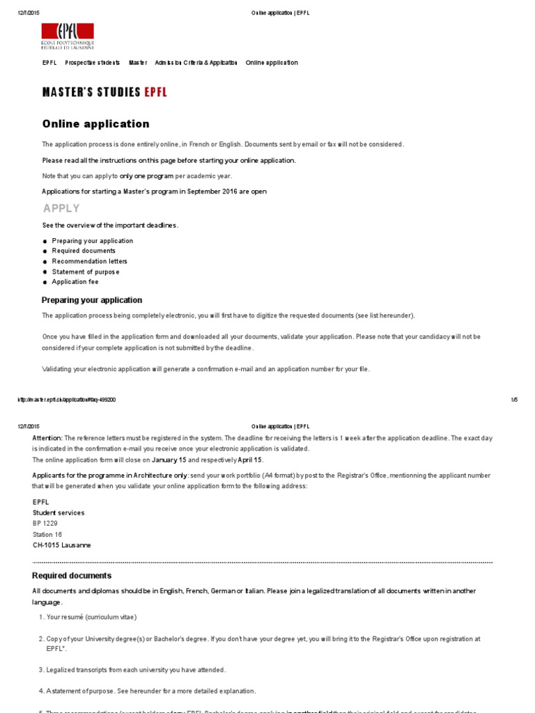 Online Application - EPFL | PDF | Academic Degree | Identity Document