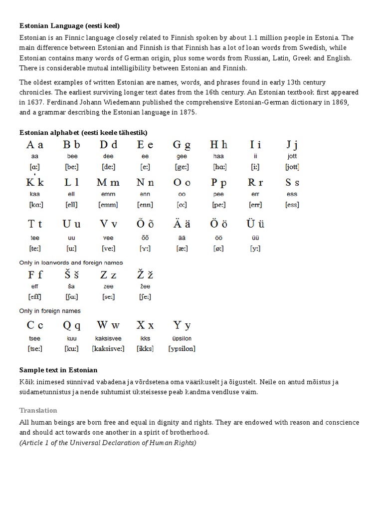 Estonian Language | Estonia | Languages Of Central Asia