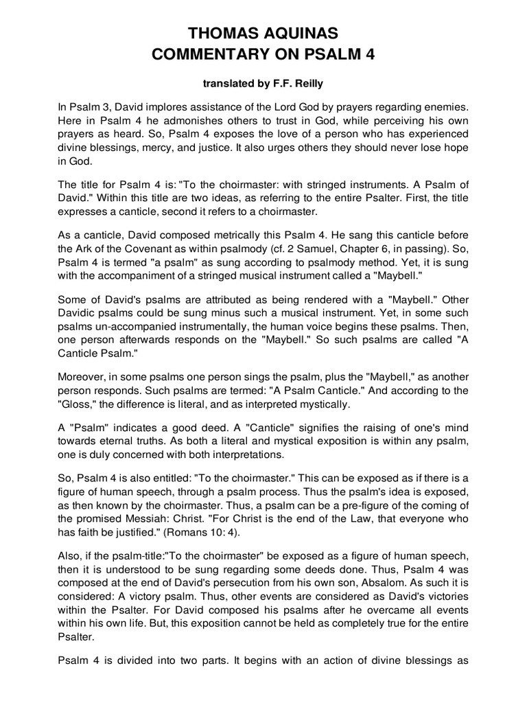 Thomas Aquinas' Commentary on Psalm 4 | PDF | Psalms | Good And Evil