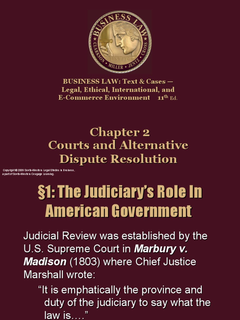 CH 2 - Courts and Alternative Dispute Resolution | PDF | Jurisdiction ...