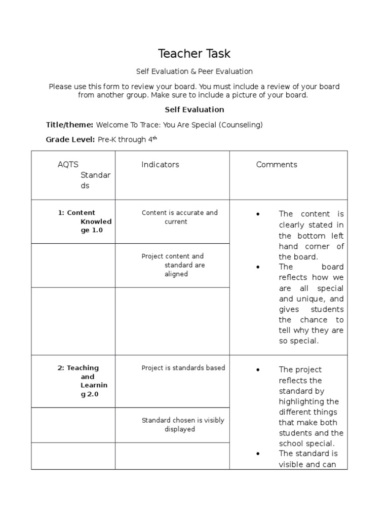 Teacher Task Peer Self Review-2 | PDF | Educational Psychology ...