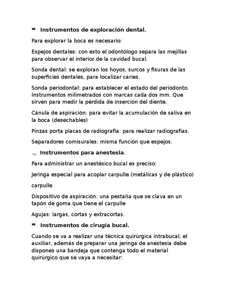 Instrumentos de Exploración Dental PDF Odontología Diente humano