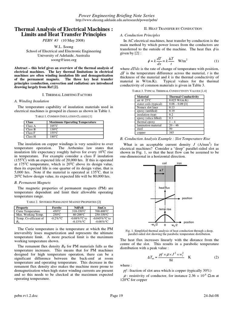 Thermal Analysis of Electrical Machines Limits and Heat Transfer