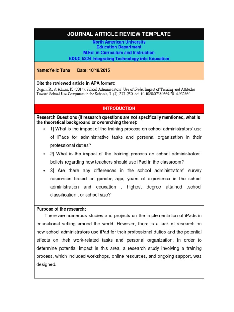 Journal Article Review Template: Name:Yeliz Tuna Date: 10/18/2015 | PDF ...