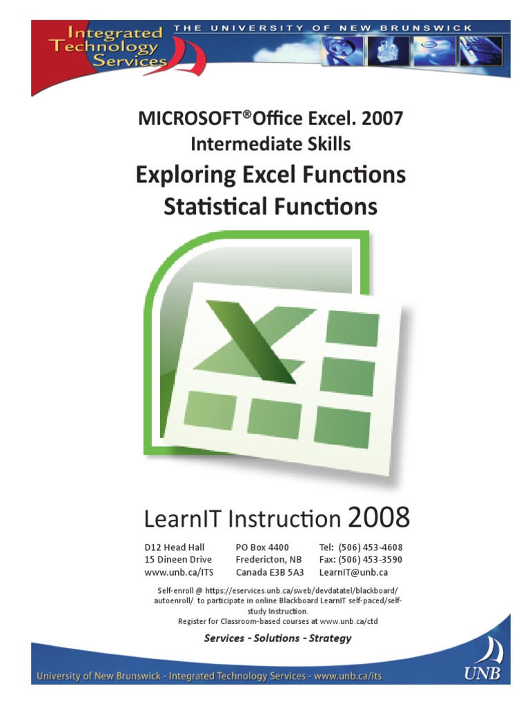 Exploring Excel Functions Statistical Functions: Learnit Instruction ...
