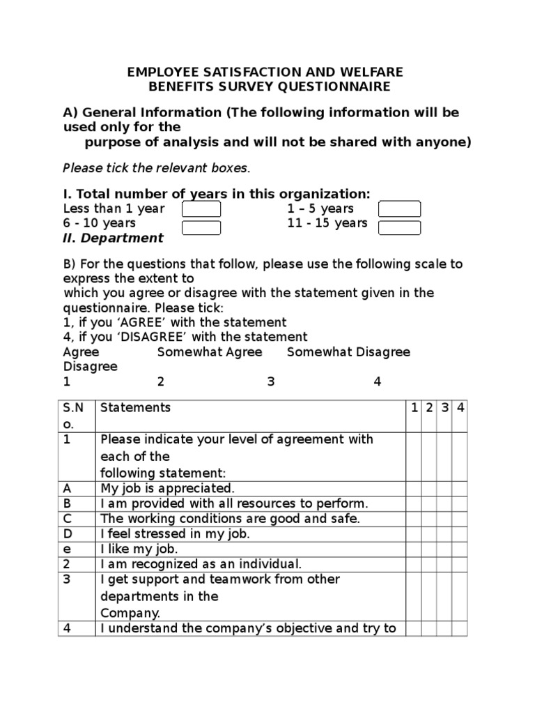 Employee Satisfaction Survey Questionnaire | PDF | Career & Growth