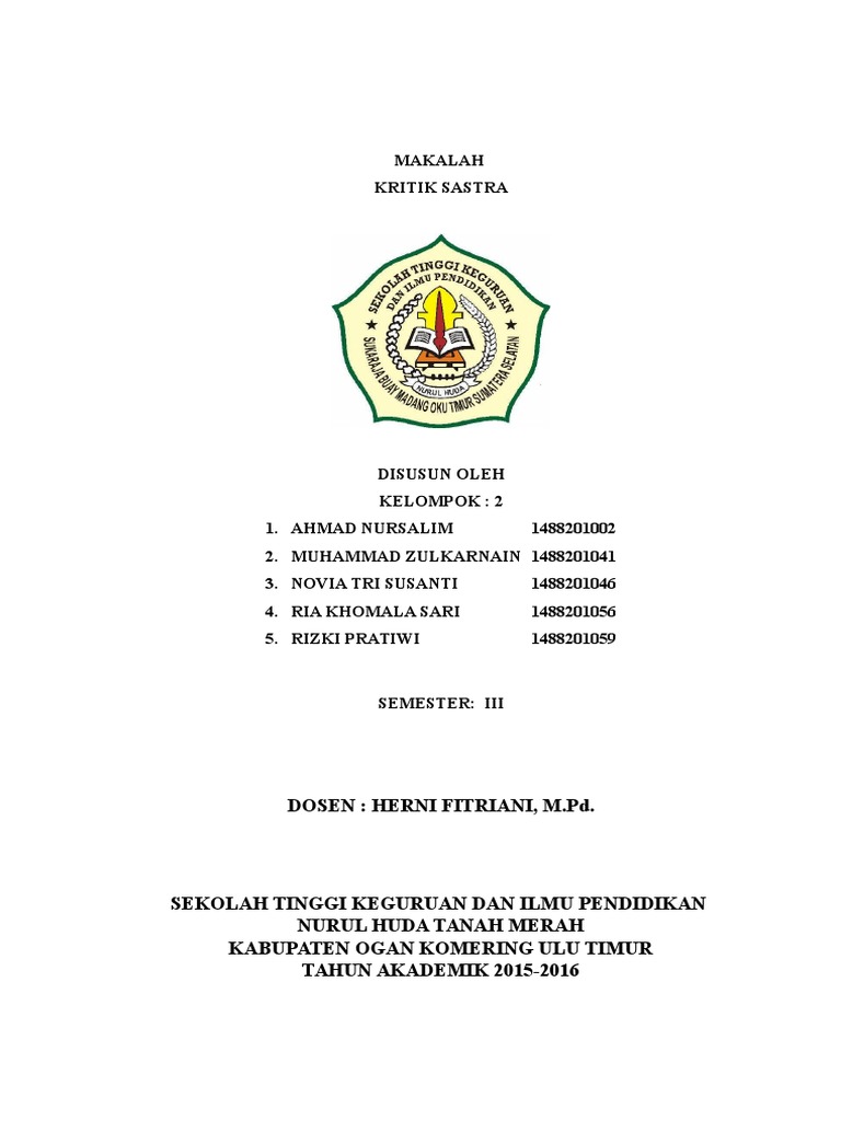 MAKALAH KRITIK SASTRA