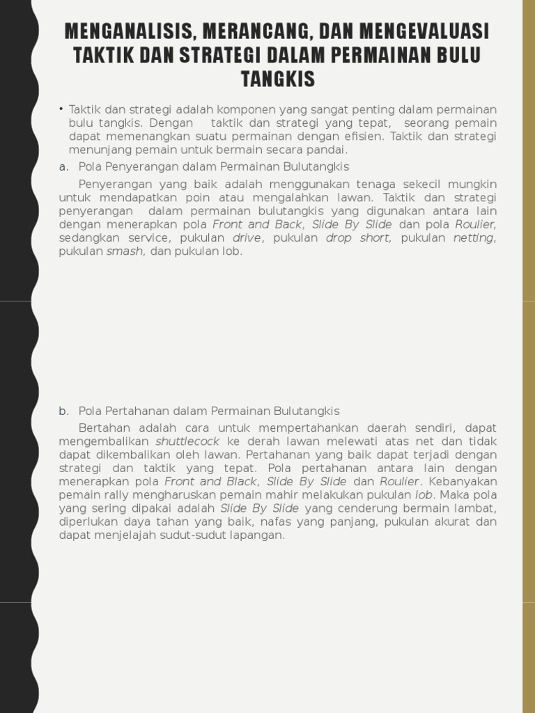 Menganalisis Merancang Dan Mengevaluasi Taktik Dan Strategi Dalam Permainan Bulutangkis Pdf