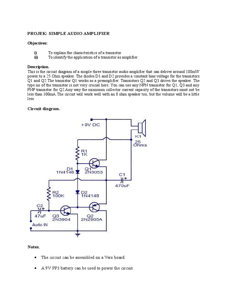 Simple Transistor Audio Amplifier Design | PDF
