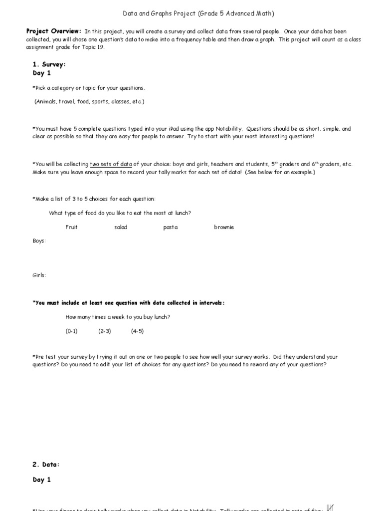 Grade 5 Data Collection Project Guide | PDF | Histogram | Chart