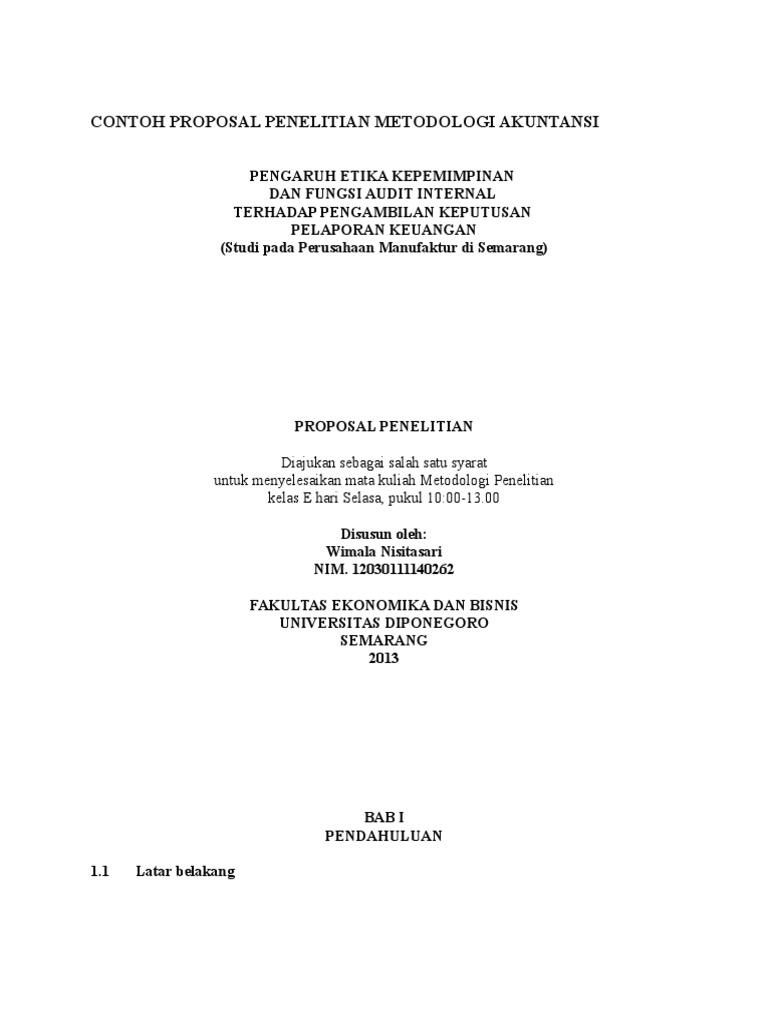 Contoh Proposal Penelitian Metodologi Akuntansi