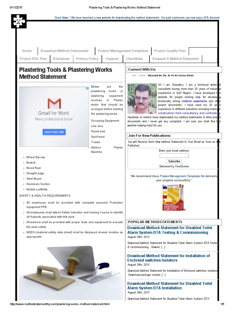 Plastering Tools & Plastering Works Method Statement PDF | PDF ...