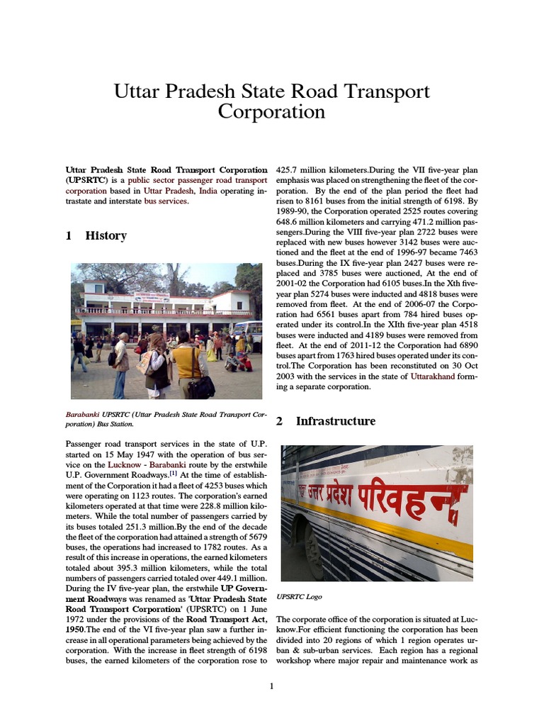 Overview of UPSRTC Operations | PDF | Services (Economics) | Bus Transport