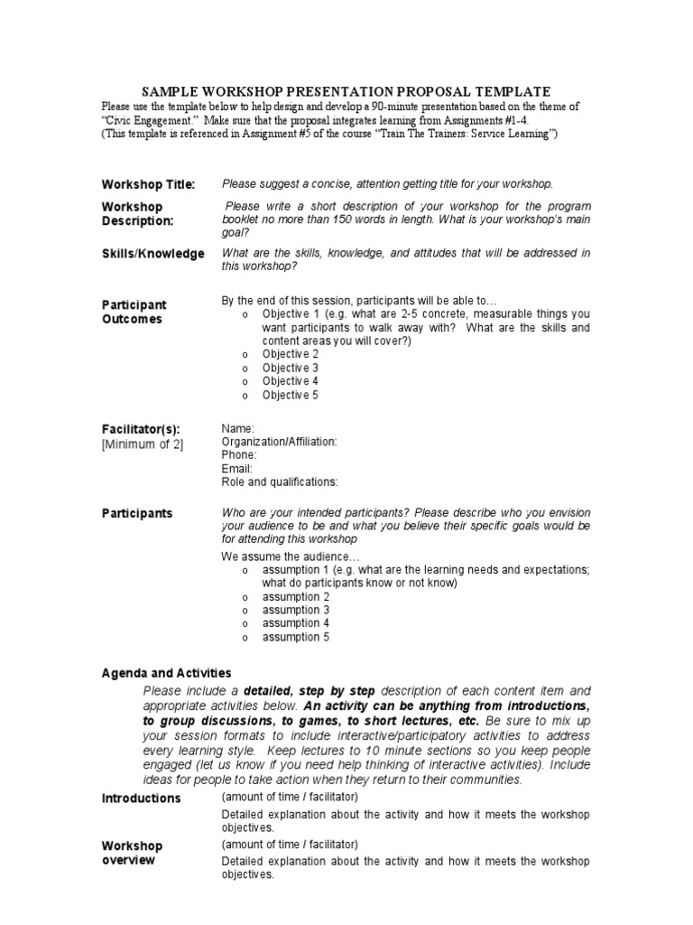 Sample Workshop Proposal Template  PDF  Facilitator