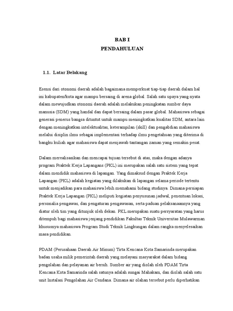 Pendahuluan Laporan Pkl Pdam