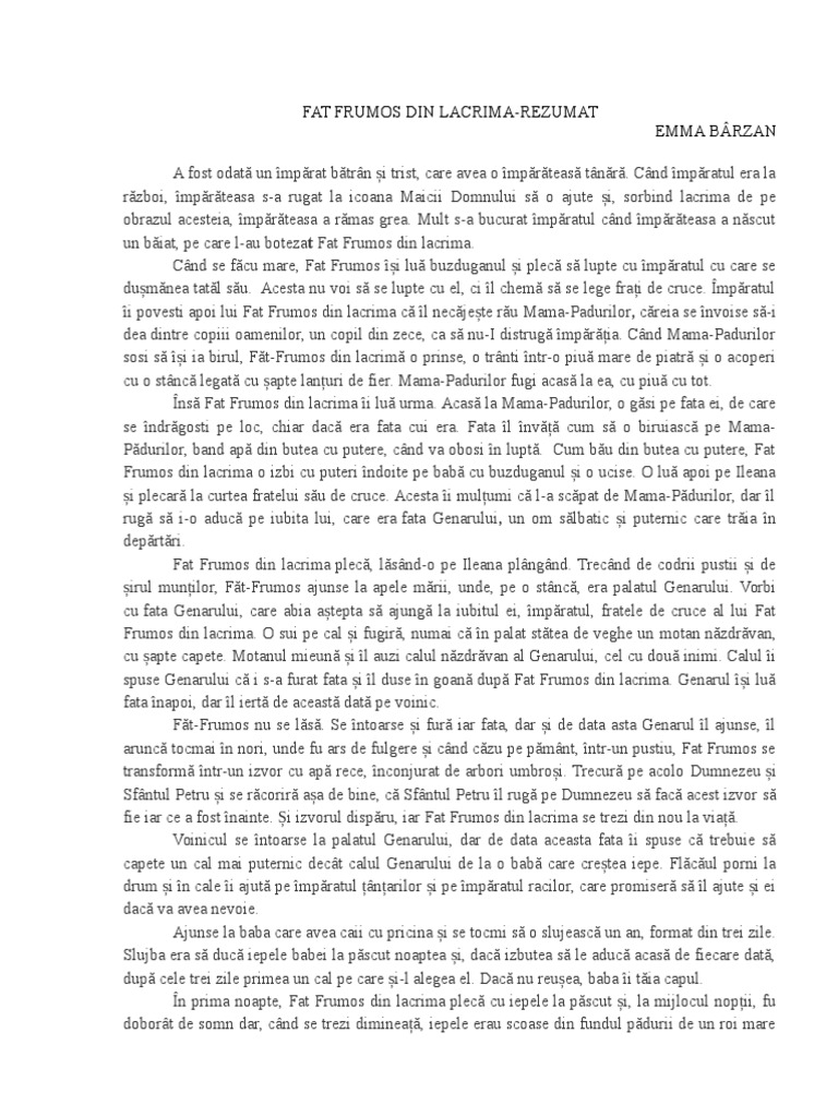 Fat Frumos Din Lacrima Fisa De Lectura 9.FAT FRUMOS DIN LACRIMA-REZUMAT de Scris | PDF