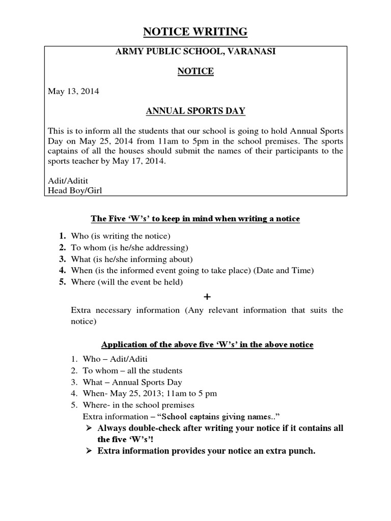 Notice Writing | PDF