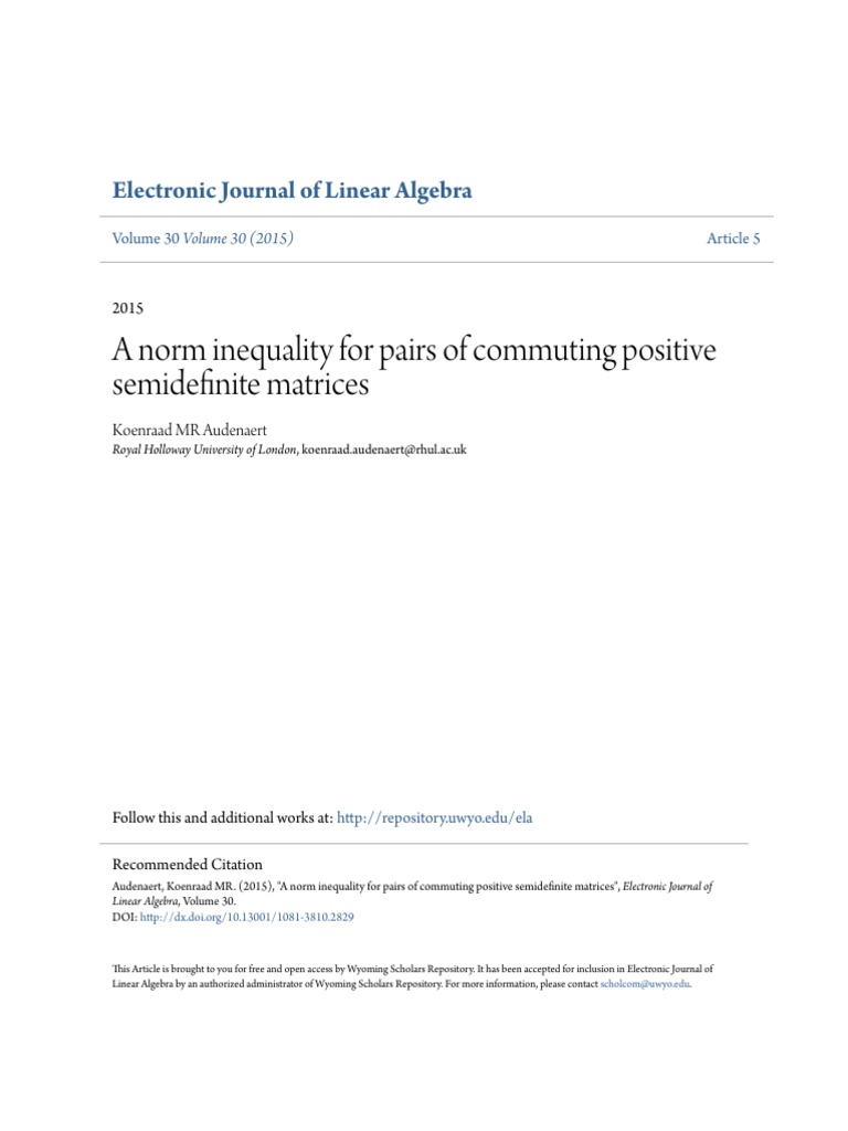 A Norm Inequality For Pairs of Commuting Matrices PDF | PDF | Matrix ...
