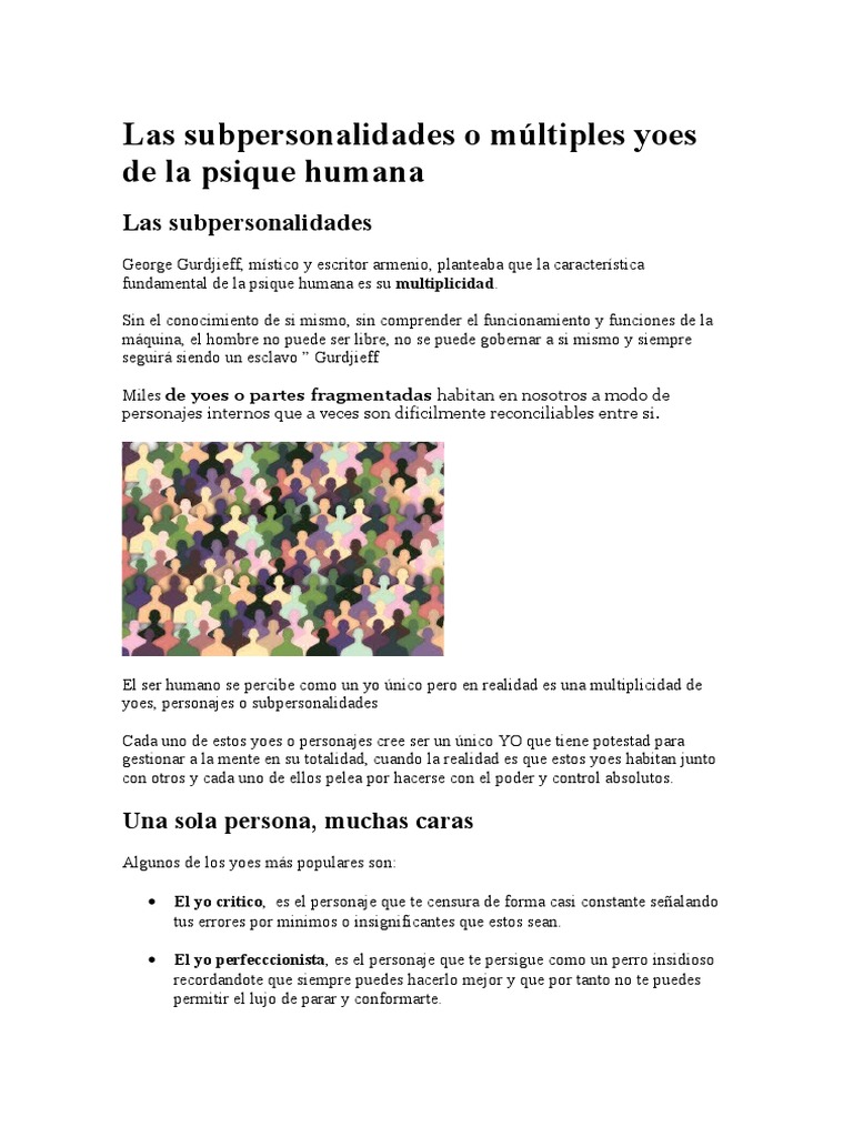 Las Subpersonalidades o Múltiples Yoes de La Psique Humana | PDF ...