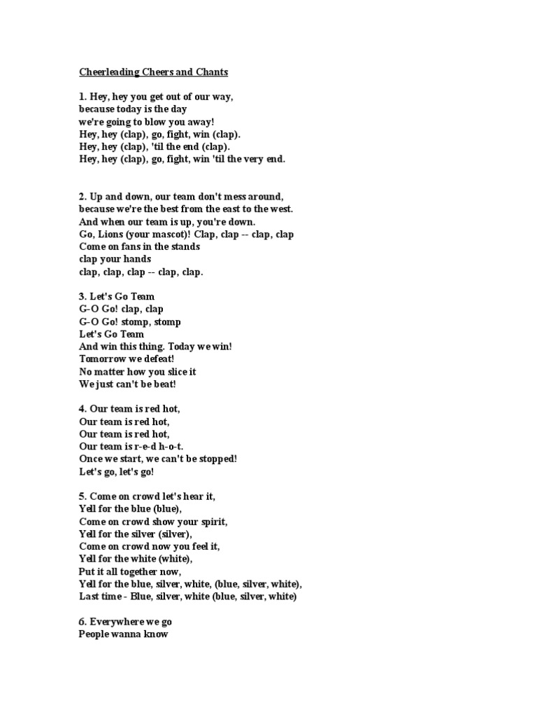 😝 Sample cheers and yells. Cheerleading Cheers, Chants, and Yells. 2022