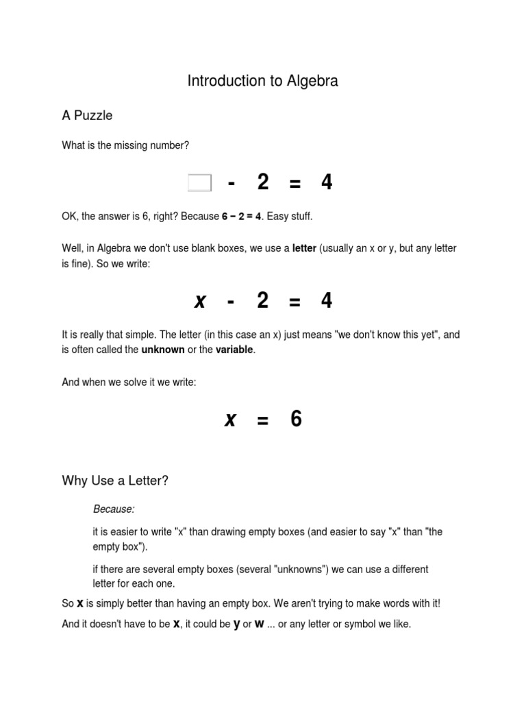 Introduction to Algebra Basics | PDF