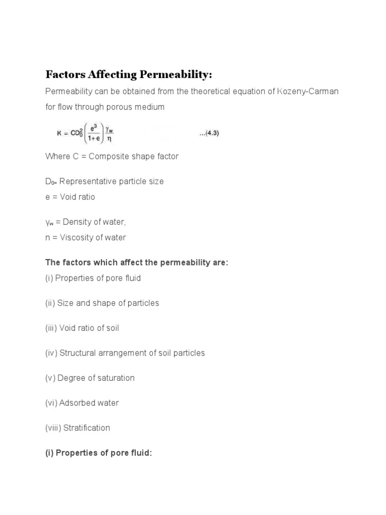 Factors Influencing Soil Permeability | PDF | Porosity | Permeability ...