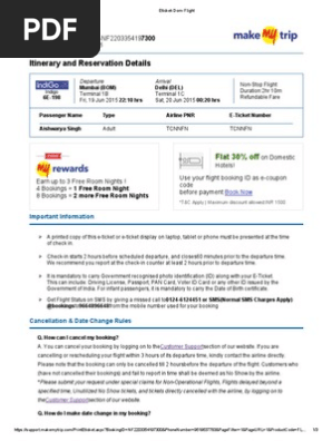 Sample Makemytrip Flight ticket