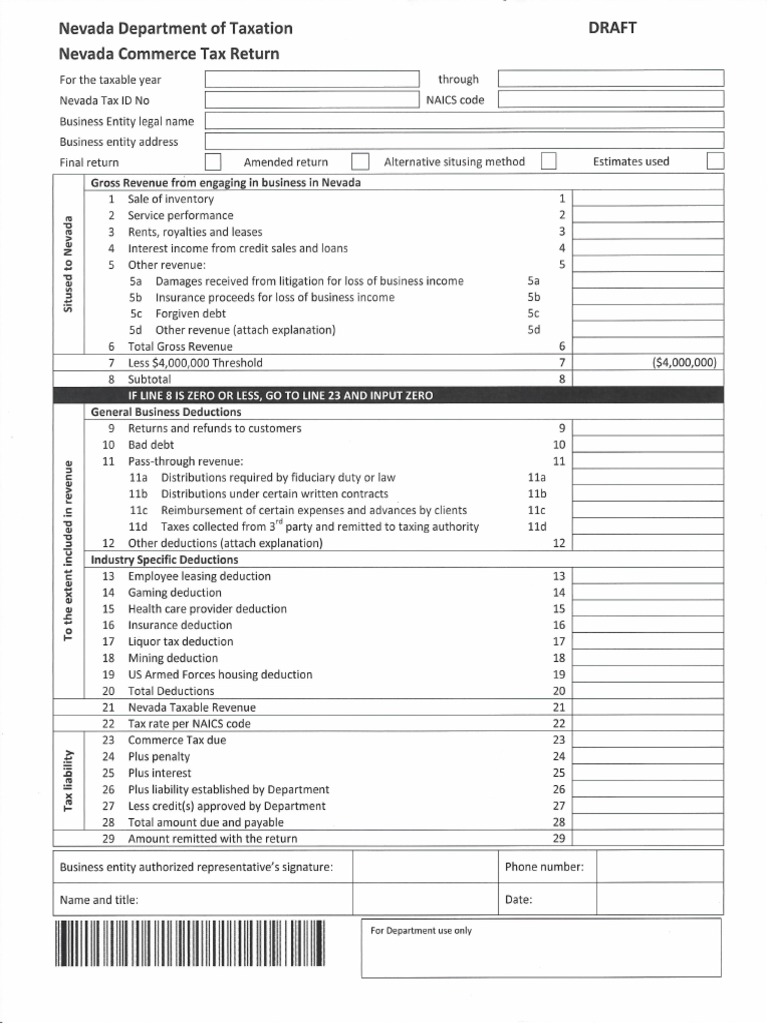 Nevada Commerce Tax Return PDF | PDF