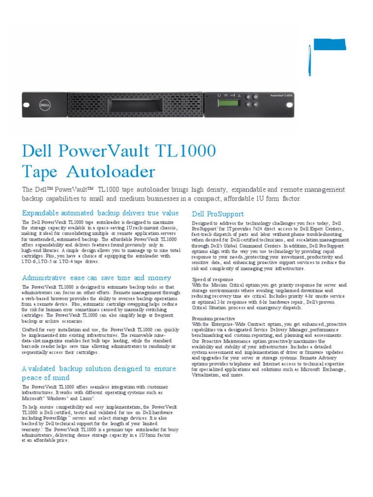 (625255796) PowerVault TL1000 Tape Autoloader Spec Sheet PDF Backup