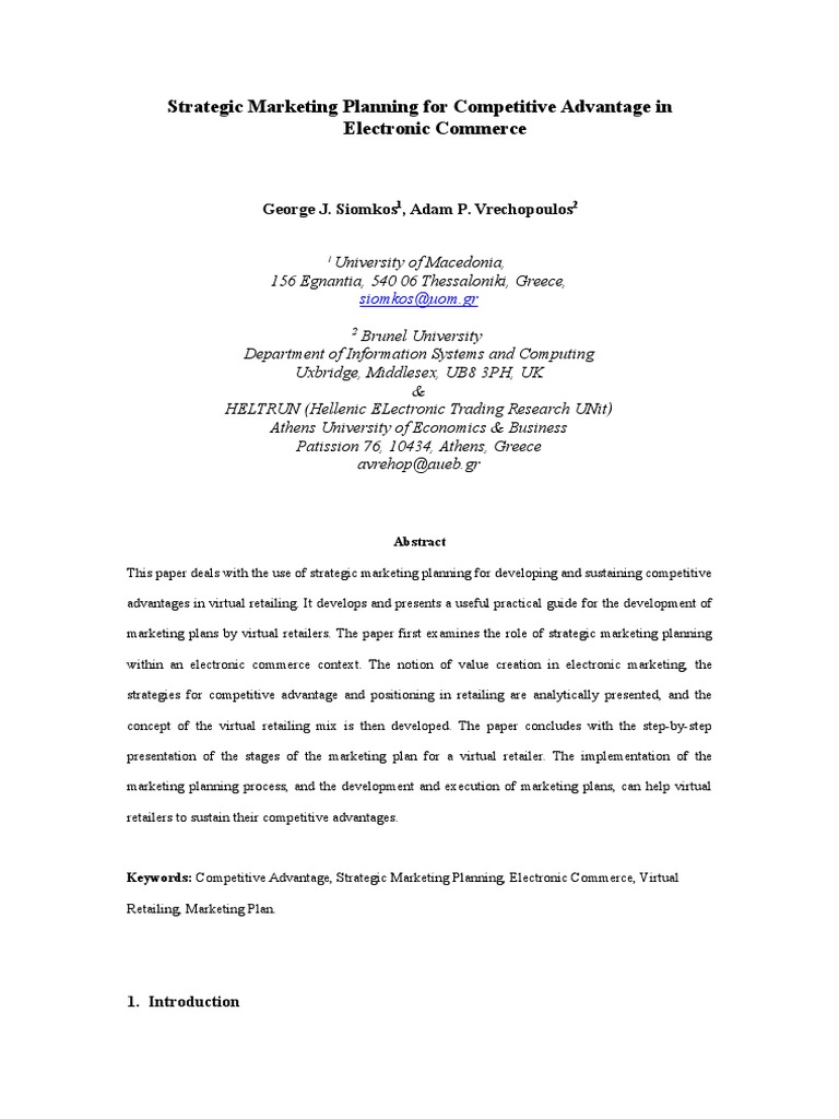 Strategic Planning For Competitive Advantage | PDF