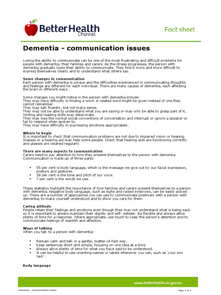 Dementia Communication Issues | PDF | Dementia | Caregiver