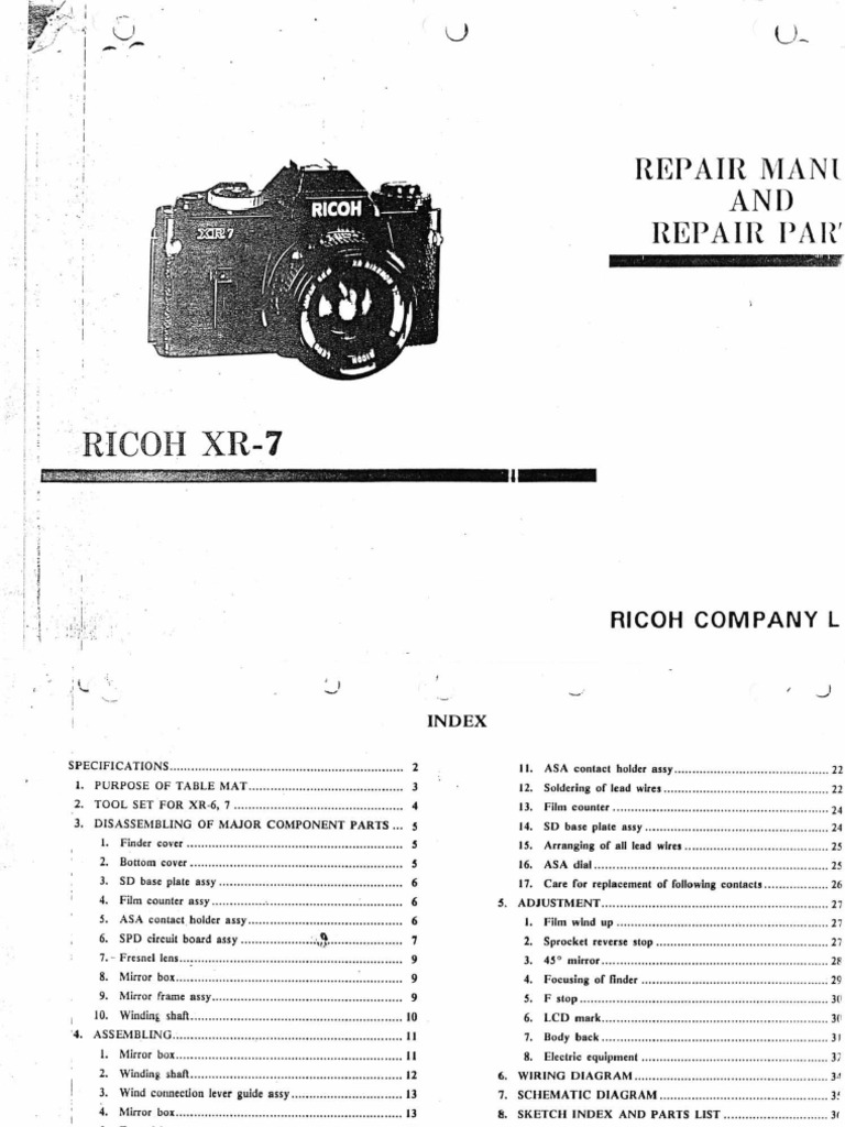 Ricoh XR7 Camera Repair Manual PDF Photography Equipment