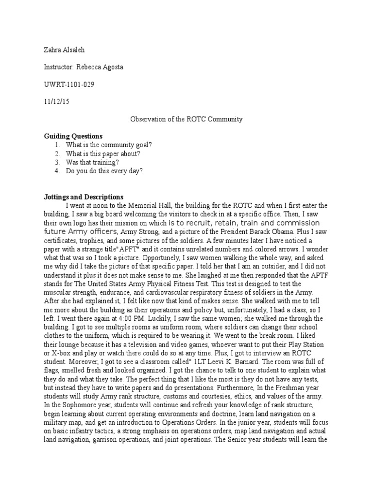 ROTC Community Observation Report | PDF | Reserve Officers' Training ...