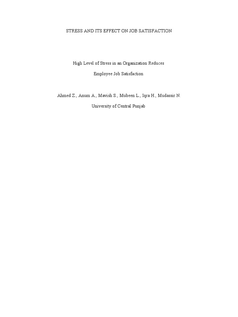 Stress and Its Effect On Job Satisfaction | PDF | Occupational Stress ...