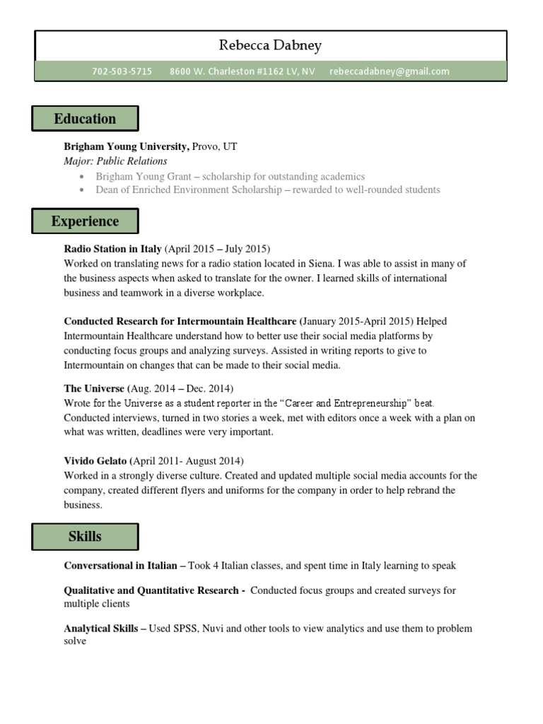 Public Relations Experience & Skills | PDF | Career & Growth | Social ...