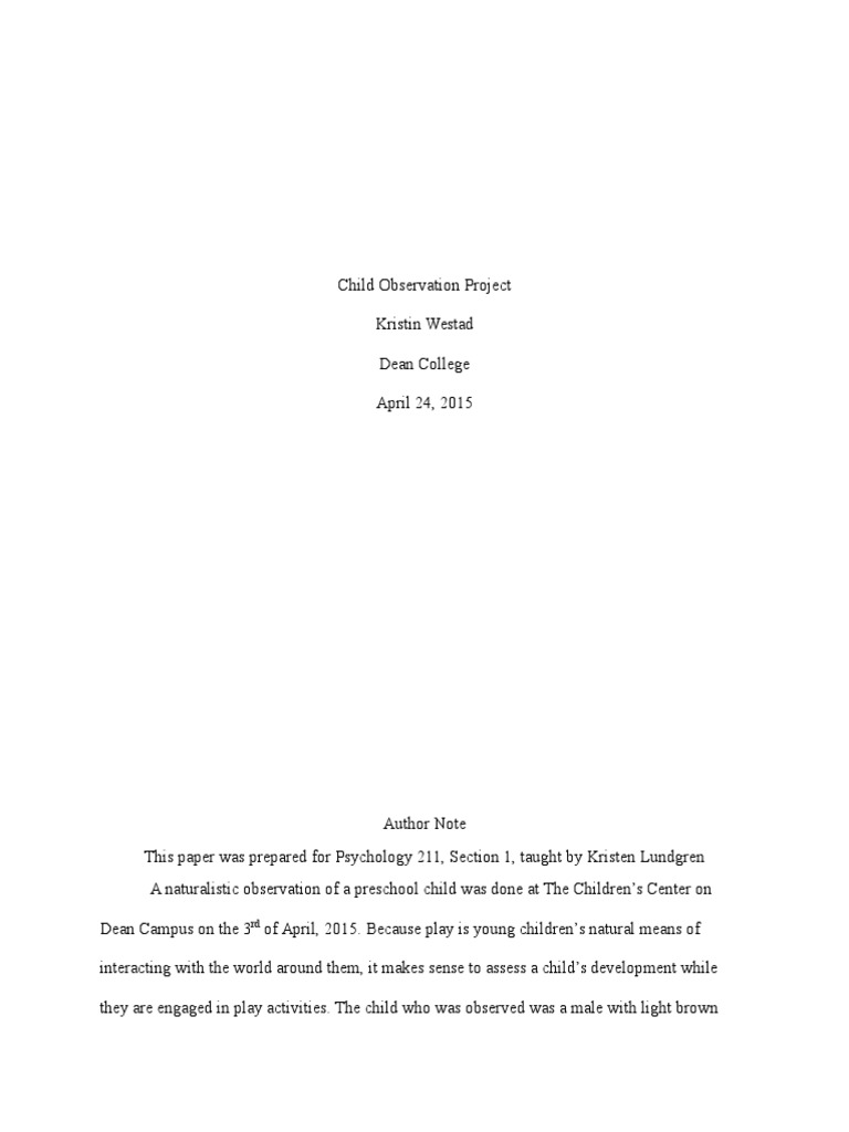 Preschool Child Observation Report | PDF | Applied Psychology | Cognition