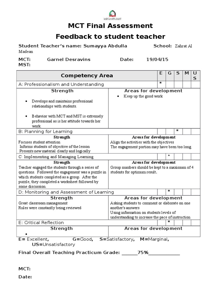 MCT Final Assessment Feedback for Sumayya | PDF | Career & Growth ...