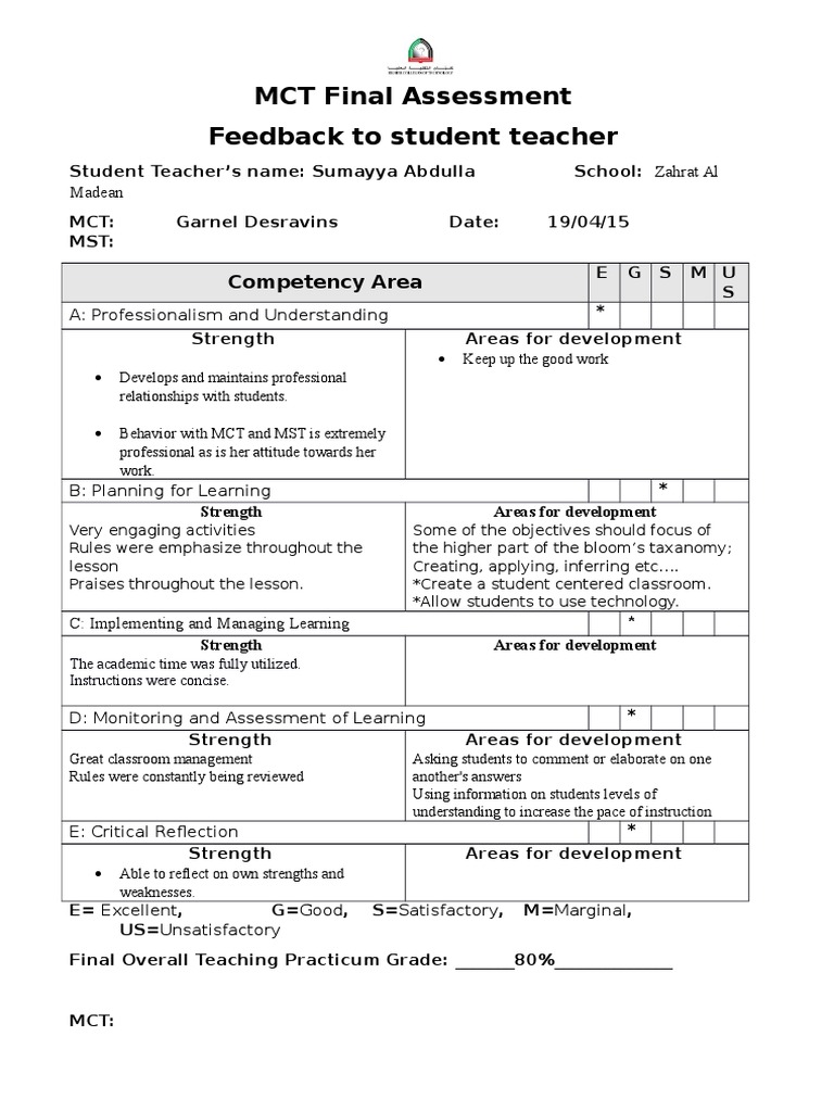 MCT Assessment Feedback for Sumayya Abdulla | PDF