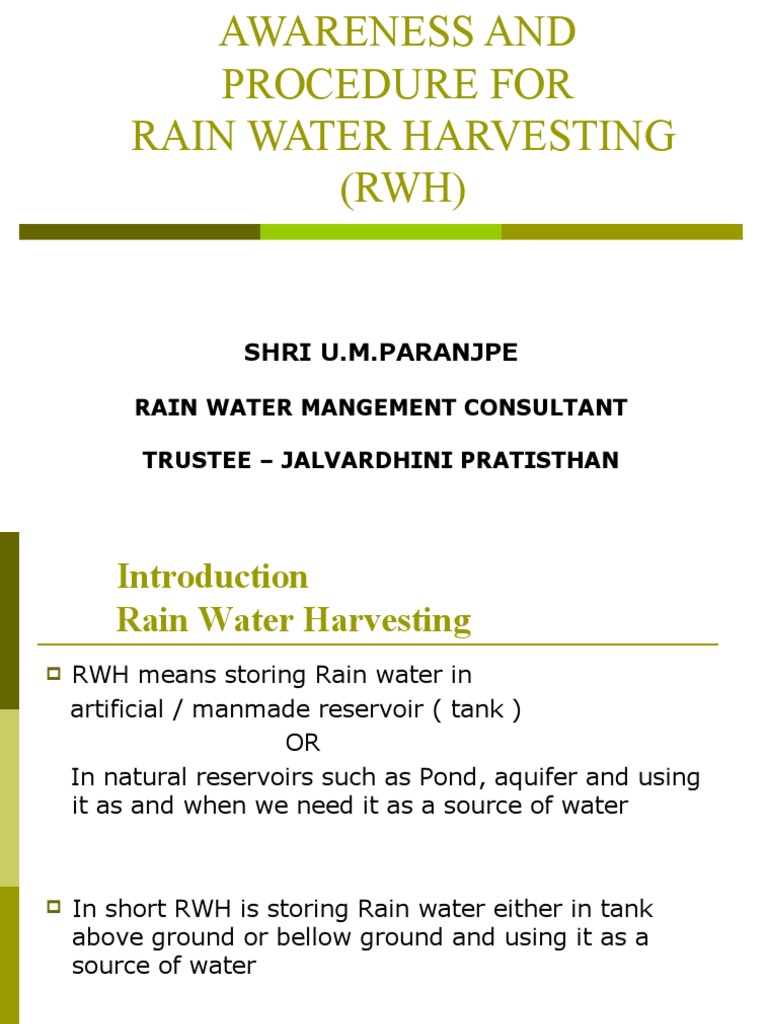 Rain Water Harvesting: Awareness & Procedures | PDF | Surface Runoff ...