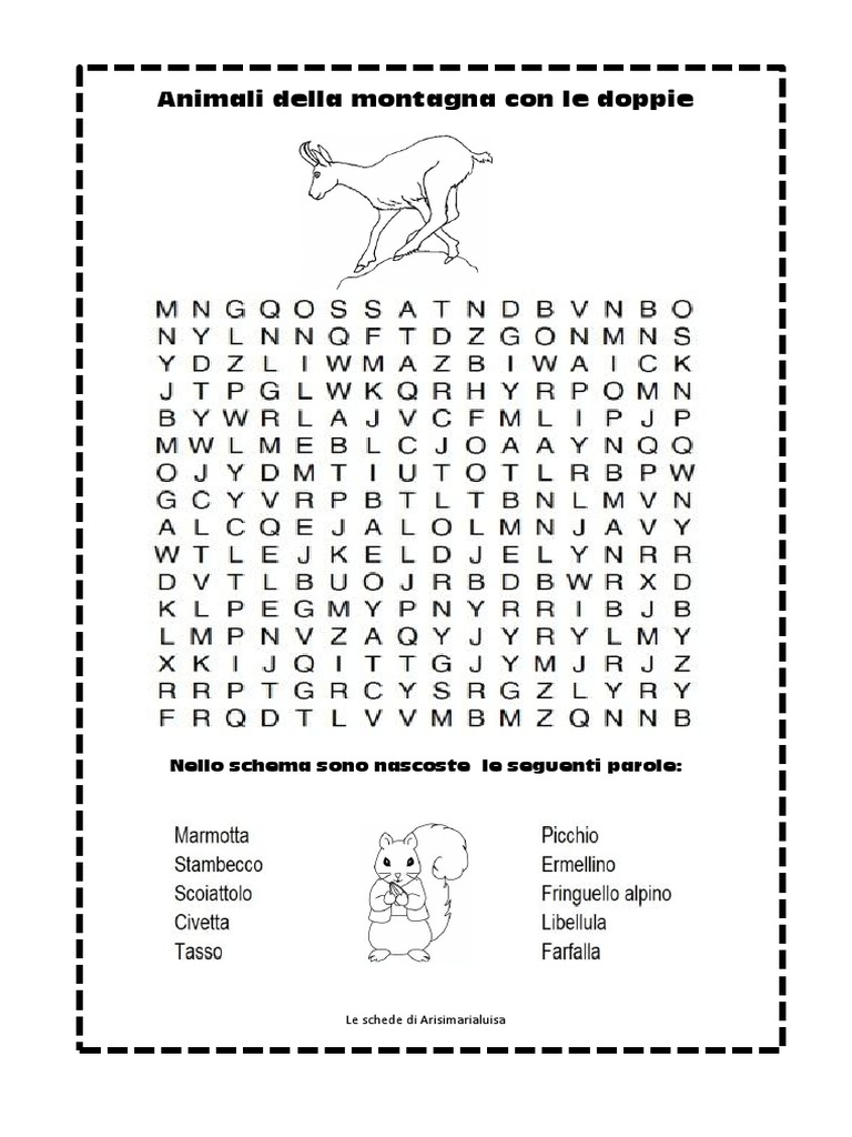 crucipuzzle amelia Animali Di Montagna Con Le Doppie