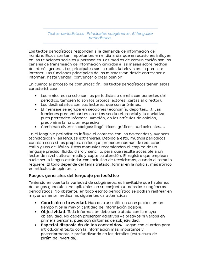 Textos periodísticos. Características Publicación