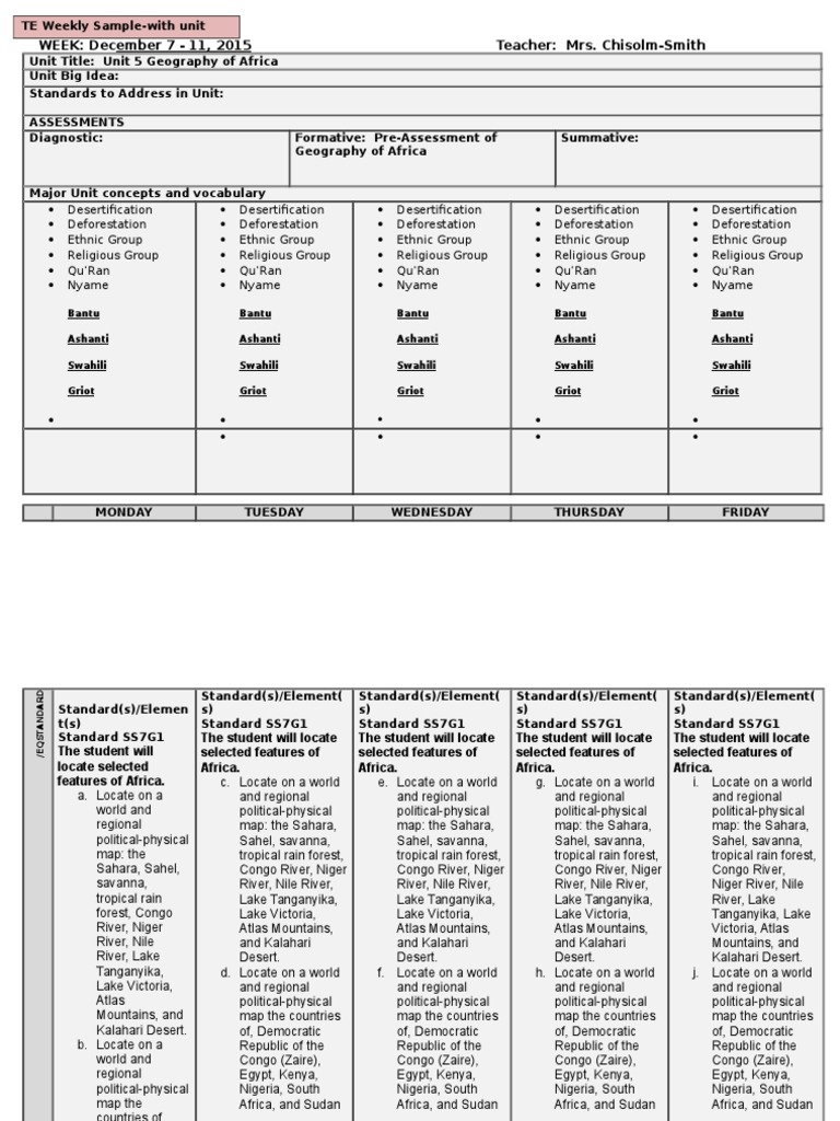 Lesson Plan Geography of Africa PDF Sahara Nile