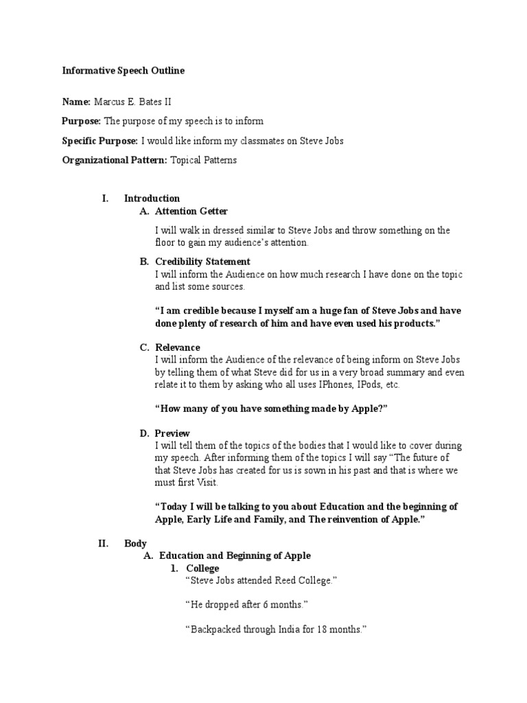 Informative Speech Outline | PDF | Steve Jobs | Apple Inc.