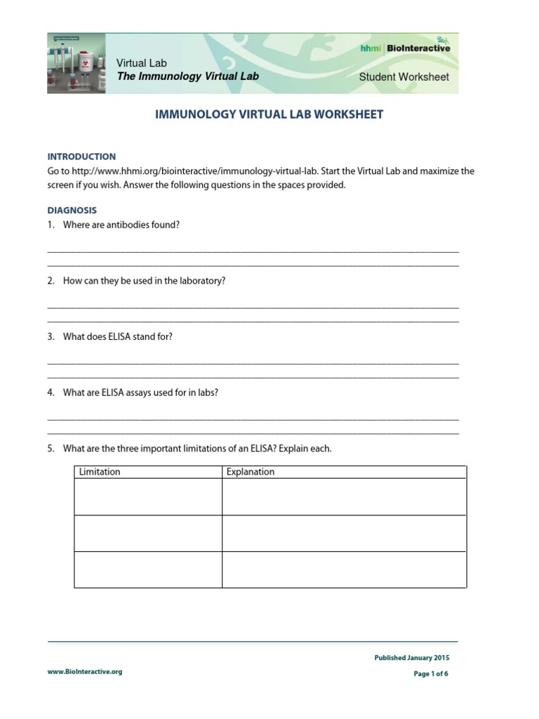 -elisa content-elisa 2015-hhmi virtual lab worksheet | Elisa | Immunology