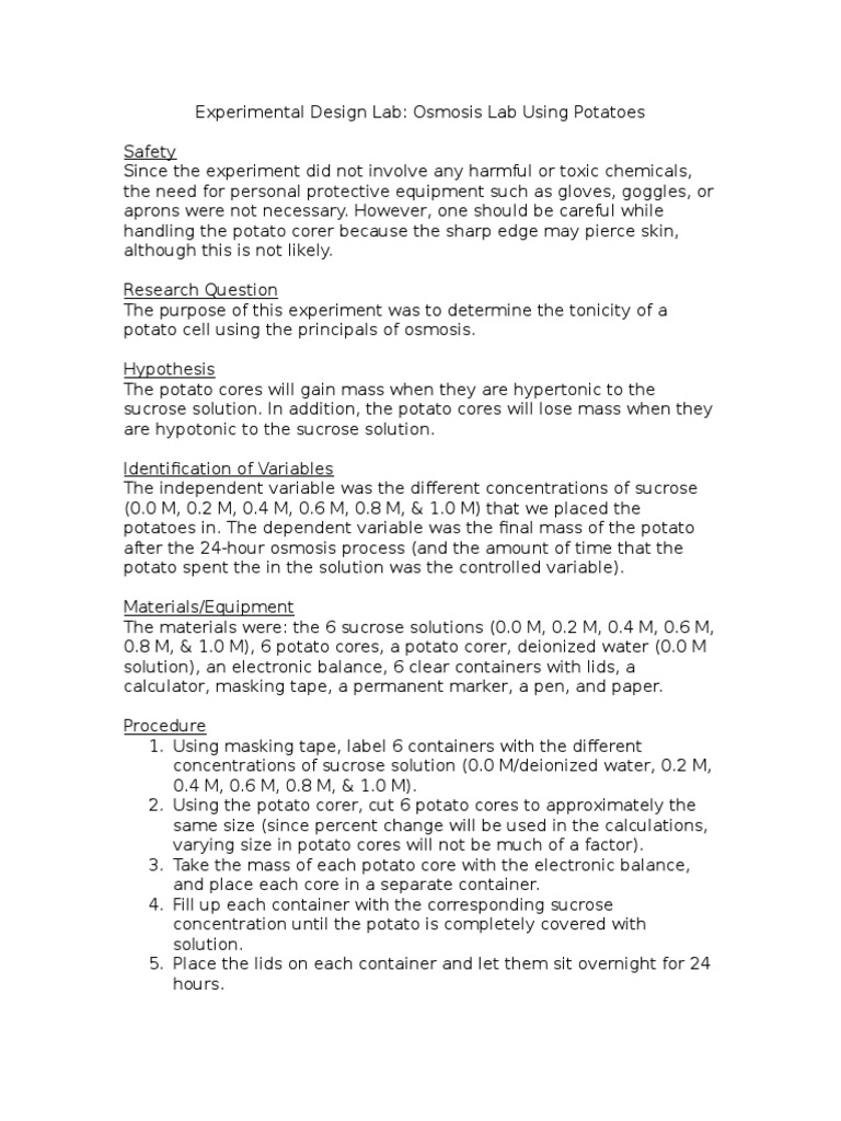 Potato Lab PDF Osmosis Chemistry