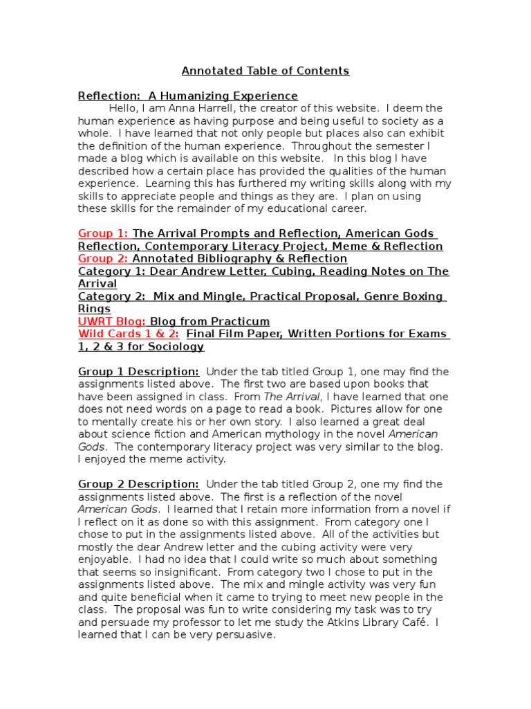 Annotated table of contents pdf