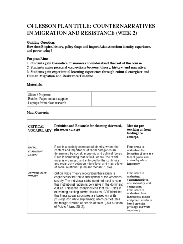 Lesson Plan 1 PDF | PDF | Critical Race Theory | Intersectionality